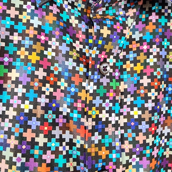 Bugatchi Multicolor Geometric Pattern Casual Button Down Shirt - Picture 2 of 7